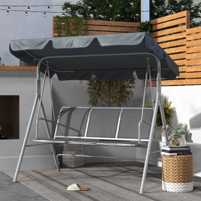 OUTSUNNY Metal Swing Chair 3 Seater Patio Bench w/ Canopy, Dark Grey Dark Grey Unisex 3 Seater