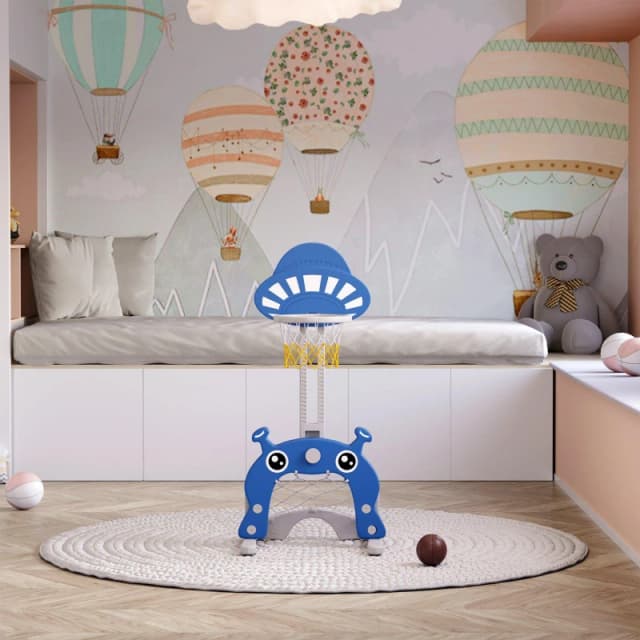 KIDKID 2-in-1 Toddler Basketball Hoop Football Goal Set Blue unisex One size