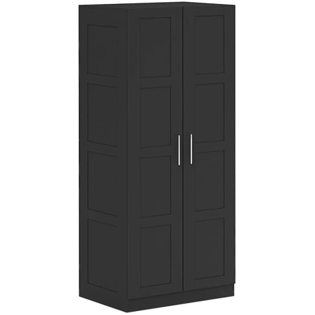 HOMCOM Wardrobe for Bedroom - Double Wardrobe with Hanging Rail - Black TJ Hughes White 5063603480612
