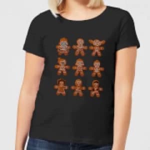 Star Wars Gingerbread Characters Womens Christmas T-Shirt - Black