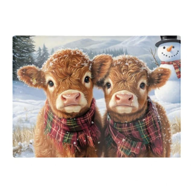 Warren Reed Designer Baby Highland Cows In The Snow Chopping Board