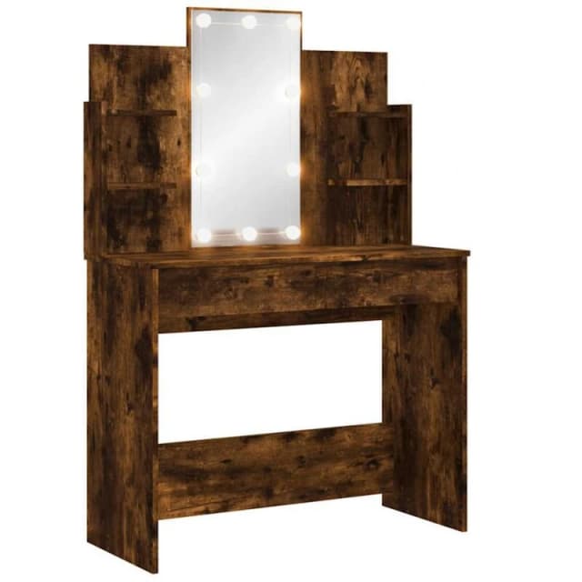 vidaXL Dressing Table with LED Lights Smoked Oak 96x40x142 cm, Brown 837897