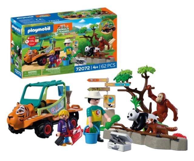 PLAYMOBIL Animals & Friends Dierentuin Dierenverzorger met voertuig Voertuig met tijgerkop en 3 dieren kinderspeelgoed voor kinderen vanaf 4 j