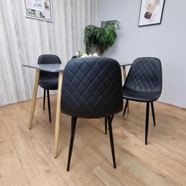 KOSY KOALA KOSY KOALA Wooden Rectangle grey tulip table with 4 Black Gem Patterned Chairs Size: 120cm x 70cm Grey 120cm x 70cm Unisex 5061055340171