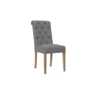 Kettle Interiors Button Back Upholstered Chair With Scroll Top Light Grey
