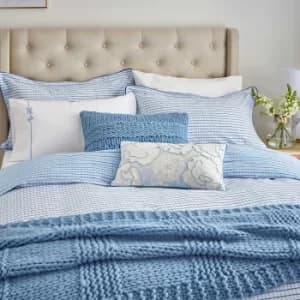 Katie Piper Be Still Check Kingsize Duvet Cover Set, Blue