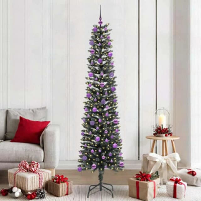 vidaXL Artificial Christmas Tree with 300 LEDs, Lilac Balls Green 58 x 58 x 210 cm, Green 3395958