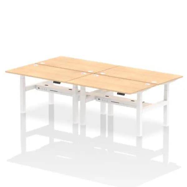 Air Air Back-to-Back 1400 x 800mm Height Adjustable 4 Person Bench Desk Maple Top with Cable Ports White Frame HASCP4P14800MPEW