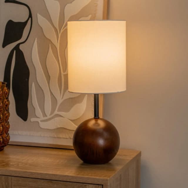 ValueLights ValueLights Brandon White Tall Linen Lamp Shade Dark Walnut Wood Ball Table Lamp in Brown Brown One Size Unisex 5016529271291
