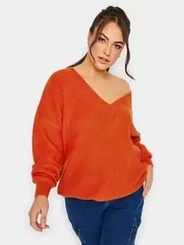 Yours Double V Neck Jumper Orange, Size 14-16, Women