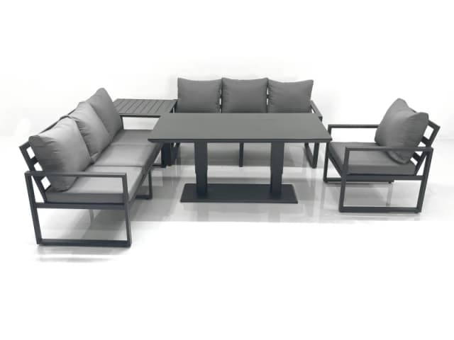 Fimous Outdoor Garden Furniture Set Aluminium Lounge Sofa Adjustable Rising Lifting Dining Table Sets with Side Table Dark Grey Dark Grey Unisex