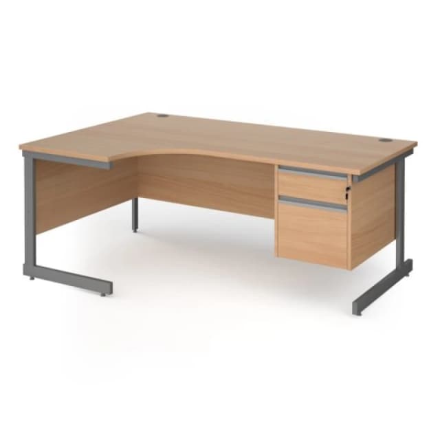 Contract 25 Office Desk Left Hand Corner Desk 1800mm With Pedestal Beech Top With Graphite Frame 1200mm Depth Contract 25 CC18EL2-G-B Beech CC