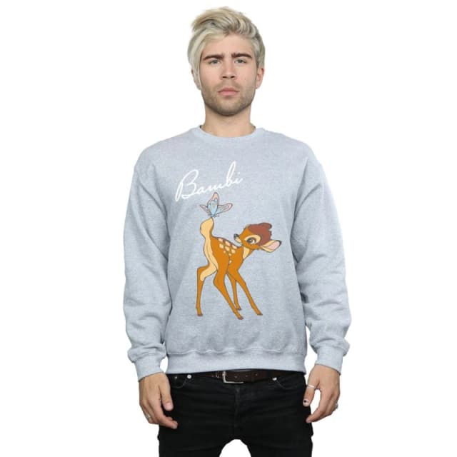 Disney Men Bambi Butterfly Tail Sweatshirt in Grey Size: Small Grey S Male 5059568793492