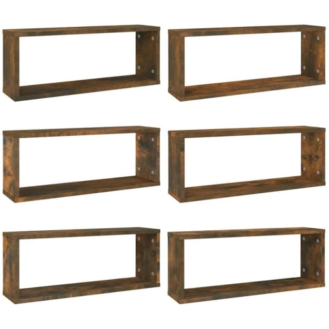 VIDAXL Wall Cube Shelves 6 pcs Smoked Oak 60x15x23cm Engineered Wood Vidaxl 8720286956069