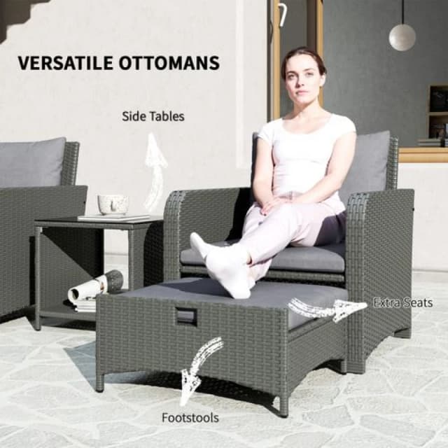 Outsunny Wicker Patio Conversation Set with 2 Armchairs and 6 Cushions Grey 860-349V70GY