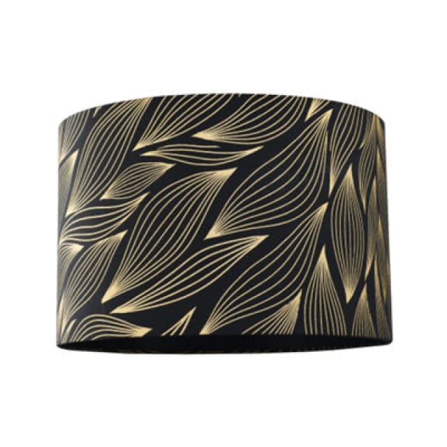 Happy Homewares Designer Black Lamp Shade With Gold Foil Leaves With Inner Satin Fabric Lining