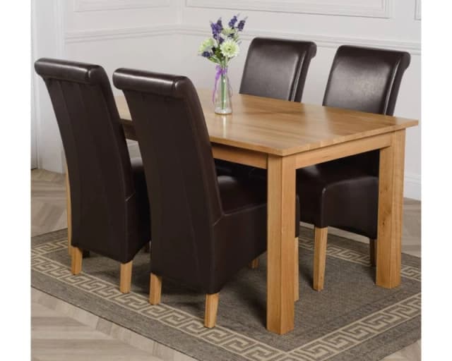 Thats Furniture Oslo 150 x 90cm Medium Oak Dining Table & 4 Montana Leather Chairs in Brown Brown Unisex 150 x 90 cm