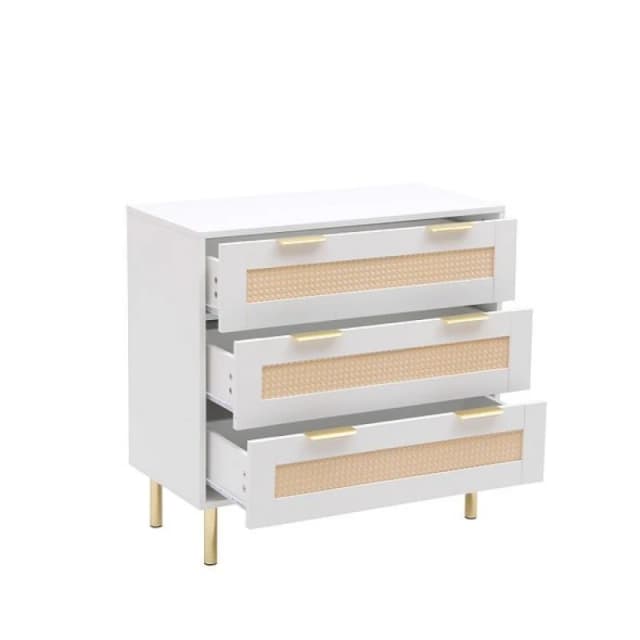 Moderna MMT White Chest with Rattan Fronts, 3 Storage Drawers White Unisex