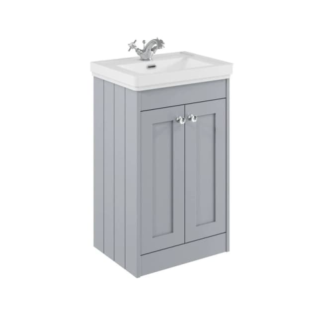 Balterley 500mm Floor Standing 2 Door Unit with Basin 1 Tap Hole - Satin Grey Grey Unisex