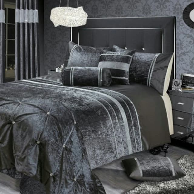 Intimates Rienzo Crushed Velvet Diamante Duvet Cover & Pillowcase Set - Double - Charcoal, Grey 5029497653549