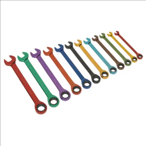 Siegen S01075 Ratchet Combination Spanner Set 12pc Multi-Coloured Metric