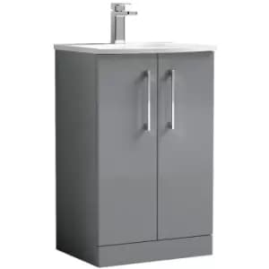 Arno Gloss Cloud Grey 500mm 2 Door Vanity Unit with 30mm Profile Curved Basin - ARN1301G - Cloud Grey - Nuie