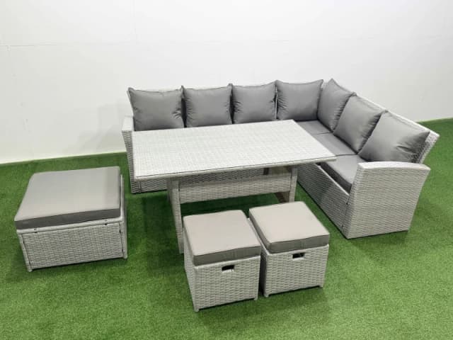 Fimous Rattan Garden Furniture Set Outdoor 9 Seater Patio Dining Corner Sofa in Light Grey Light Grey Unisex