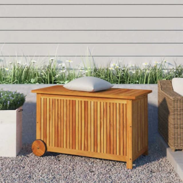 Vidaxl Garden Storage Box With Wheels 90X50X58cm Solid Wood Acacia