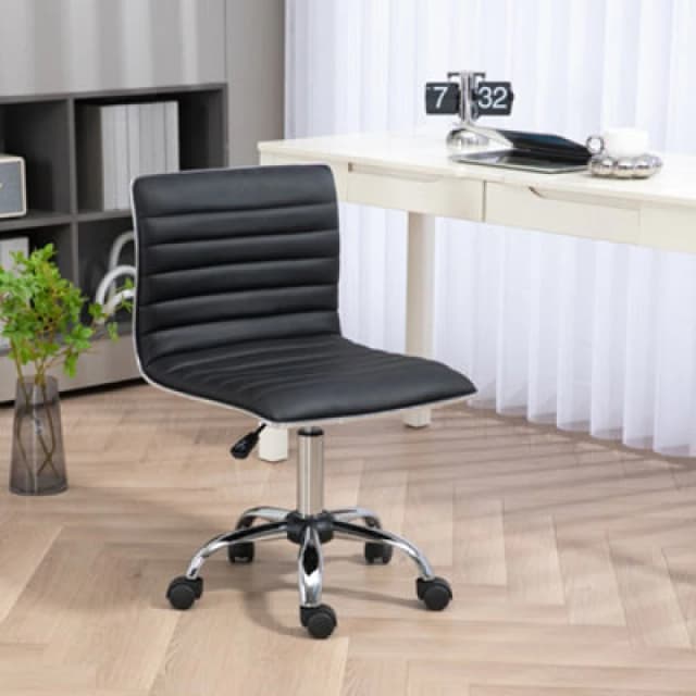 HOMCOM Adjustable Swivel Office Chair with Armless Mid-back In PU Leather and Chrome Base - Black 921-075V70BK