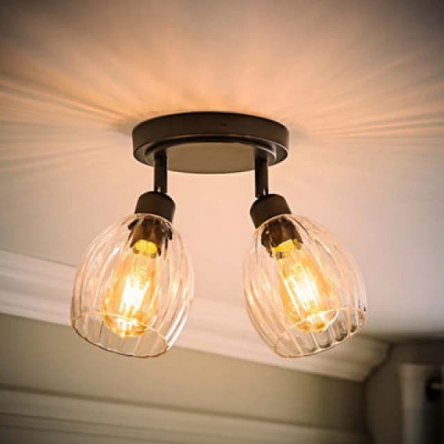 ValueLights ValueLights Cheltenham 2 Way Ribbed Glass Spotlight Flush Ceiling Light and Bulbs in Black One Size Unisex 5059406071140