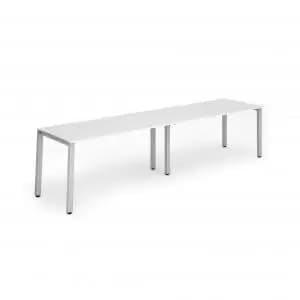 Single Silver Frame Bench Desk 1400 White 2 Pod