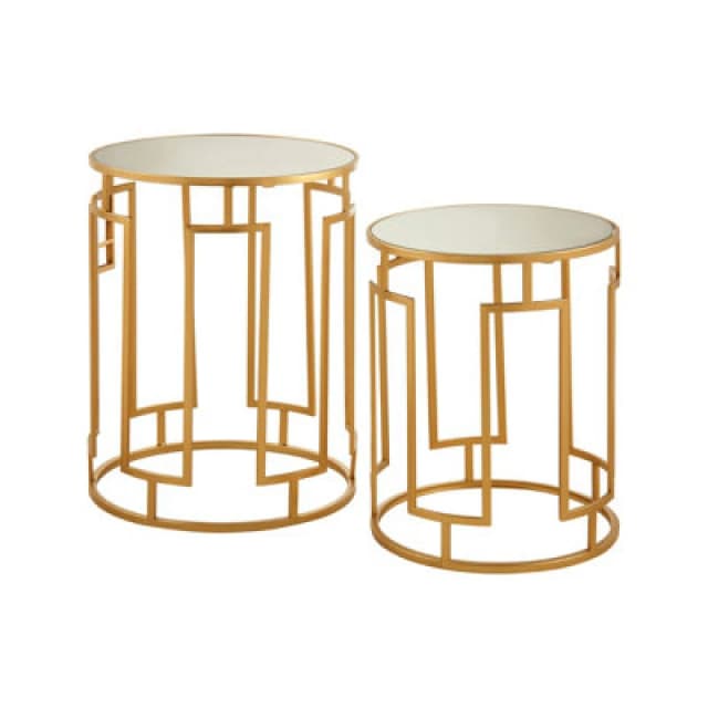 Orsina Set Of 2 Mirrored Top Round Side Tables,gold Nesting Tables For Lounge,bohemian Accent Tables, Small Tables
