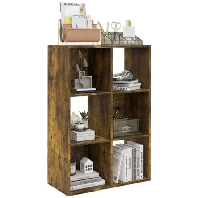 Homcom Storage Cabinet Bookcase 6 Cube For Home Office, Rustic Brown 833-423V80RB