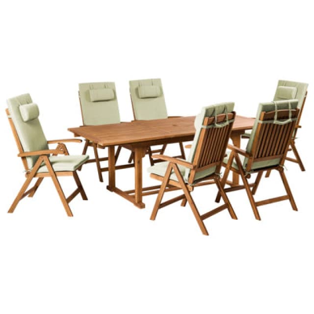 Beliani Garden Dining Set 6 Seater Java Premium Acacia Wood Green