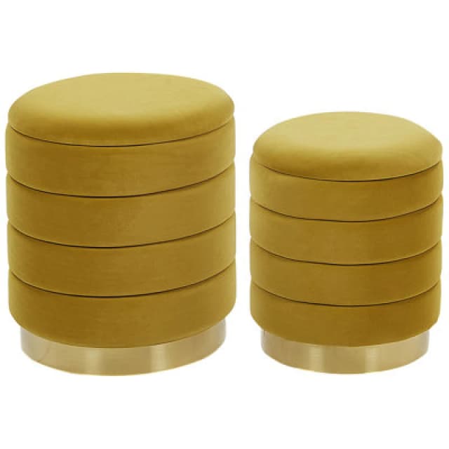 Beliani Set Of 2 Storage Pouffes Garland Velvet Mustard