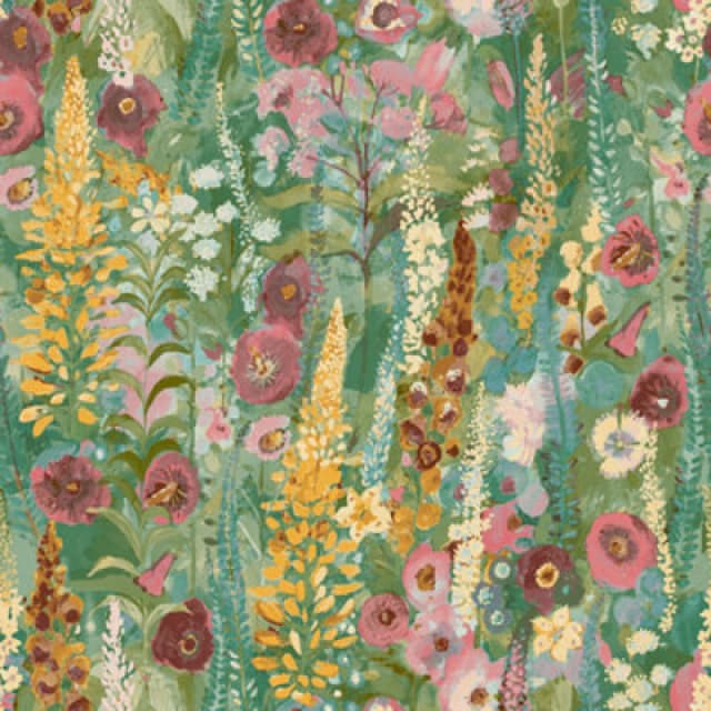 Grandeco Handpainted Delphinium Forest Floral Garden Textured Wallpaper, Green Pink, Green A74601