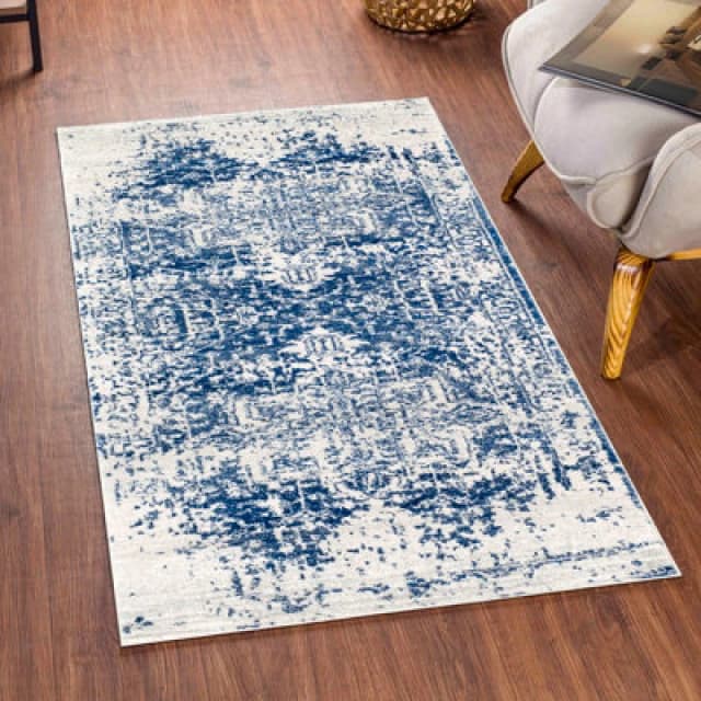 Livabliss Vintage Oriental Boho Navy Juliette Area Rug 80 X 150 Cm - Easy Care, Non Shedding, Ideal For Living Room & Bedroom
