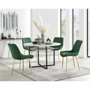 Furniturebox Adley Grey Concrete Effect 120cm Storage Dining Table & 4 Green Pesaro Gold Leg Velvet Chairs