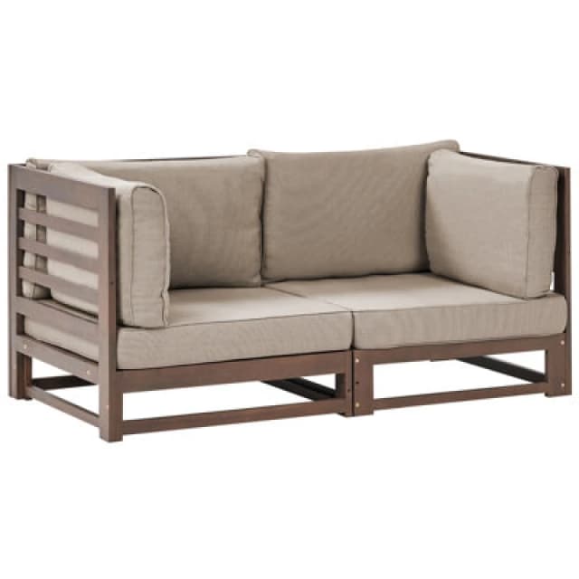 Beliani Garden Sofa 2 Seater Trani Modular Certified Acacia Wood Dark Brown