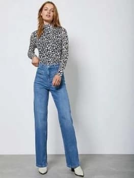 Mint Velvet Animal Mesh Print Polo Neck - Blue