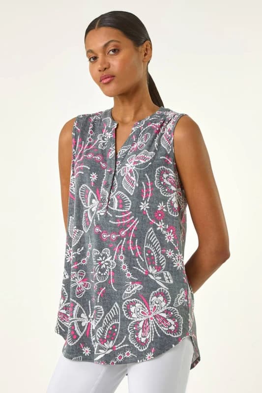 Roman Womens Textured Print Vest Top in Grey Size: 12 Grey Female 12