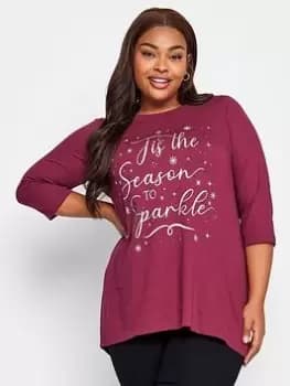 Yours Ls Novelty Tee - Tis The Season To Sparkle (winter Berry), Purple, Size 16, Women