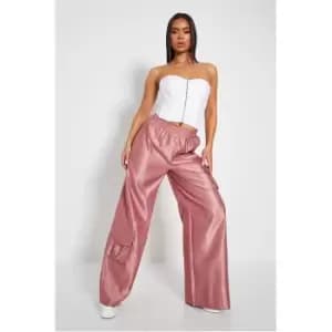 I Saw It First Pocket Detail Satin Cargo Trousers - Pink