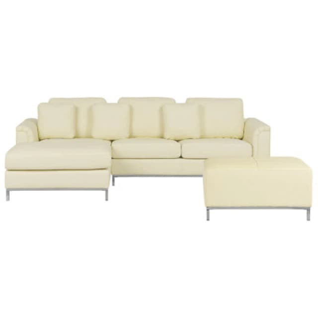 Beliani Corner Sofa 5 Seater Oslo Leather Light Beige With Ottoman Right Hand