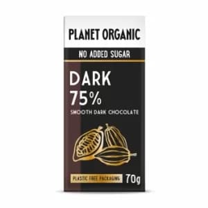 Planet Organic No Added Sugar Dark 75% Chocolate 70g