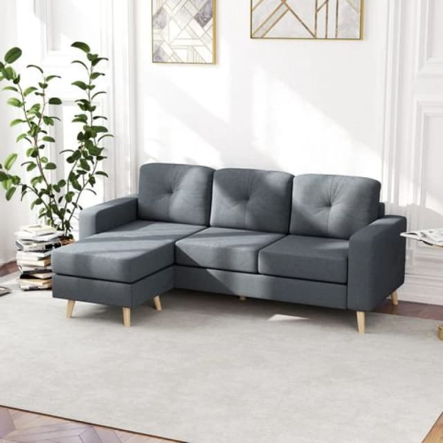HOMCOM HOMCOM 3-Seater L-Shaped Linen Sofa w/ Sponge Seat Back Cushions, Dark Grey Dark Grey One Size Unisex 5063603017528