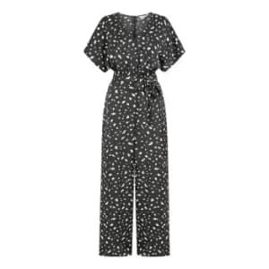 Yumi Black Dash Print Satin Jumpsuit - Black