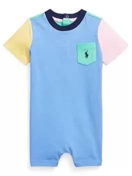 Ralph Lauren Baby Boys Colour Block One Piece Shortall Romper - Harbor Island Blue Multi, Blue, Size 12 Months