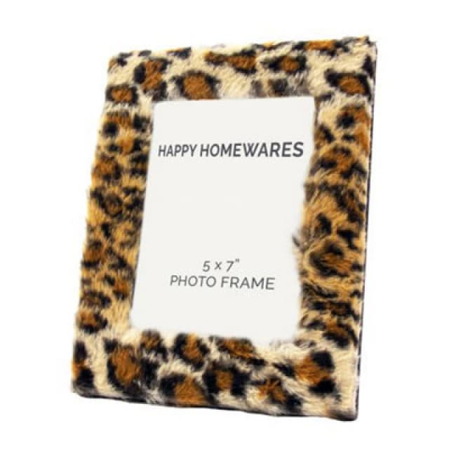 Happy Homewares Contemporary Designer Fluffy Leopard Print 5 X 7 Free Standing Picture Frame