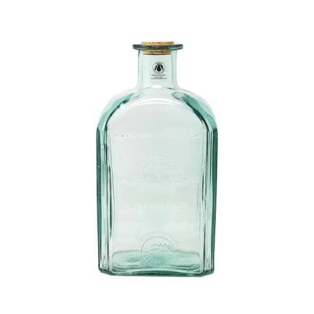Verano Spanish Ceramics Recycled Glass Antique Clear Embossed Home Decor Large Bottle w/ Cork 4.6L Clear unisex
